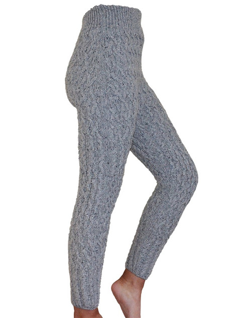 Wool Cashmere Aran Cable Leggings - Light Grey