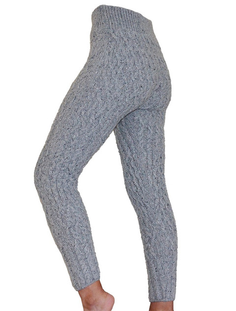 Wool Cashmere Aran Cable Leggings - Light Grey