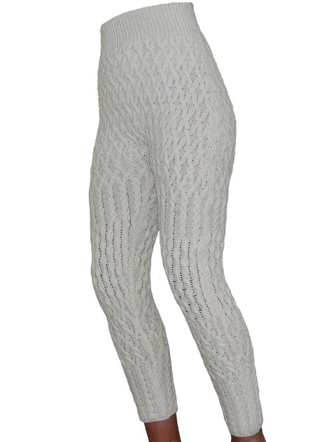 Wool Cashmere Aran Cable Leggings - Natural White