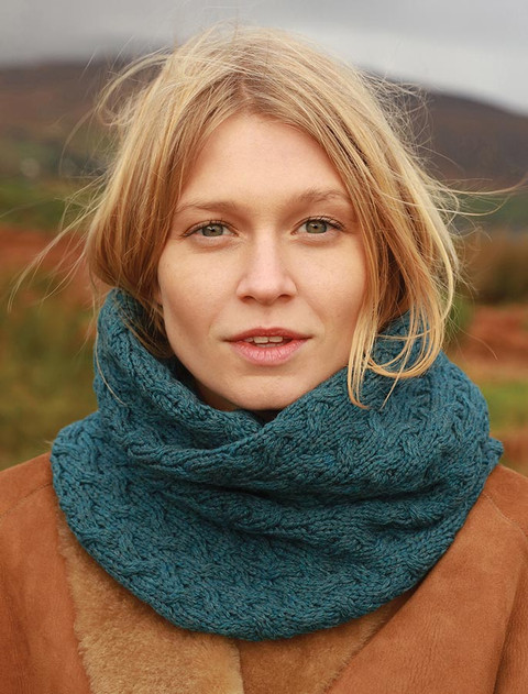 Super Soft Aran Infinity Scarf - Irish Sea