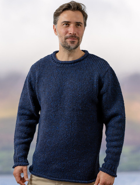 Roll Neck Sweater - Fisherman Sweater - color: Navy; type: Primary
