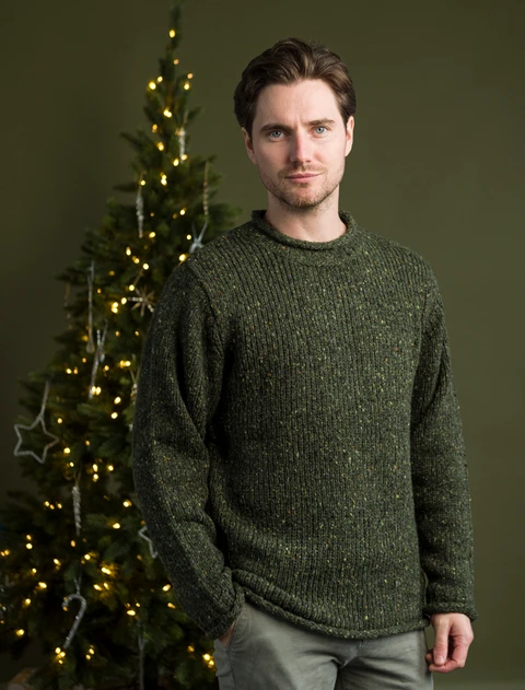 Roll Neck Sweater - Fisherman Sweater - Green