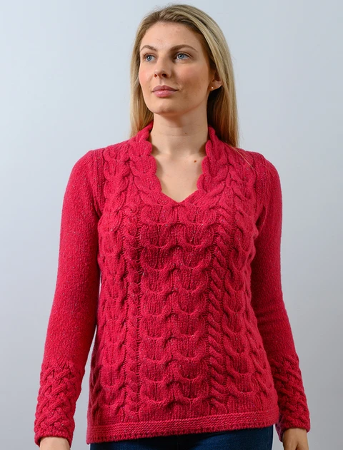 Wool Cashmere Cable V-Neck Sweater - Brambleberry
