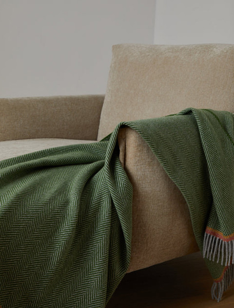 Wool and Cashmere Throw - Seafoam Green & Soft Grey