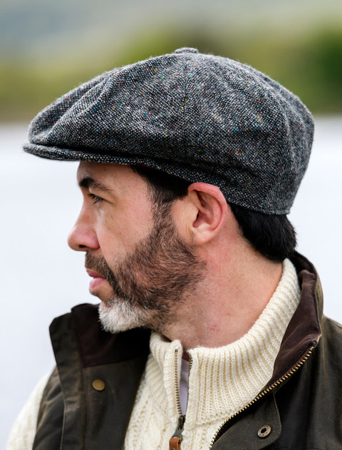 8 Piece Tweed Panel Cap - Charcoal