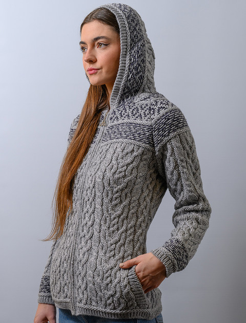 Fairisle Knit Hoodie - Soft Grey/Cormorant