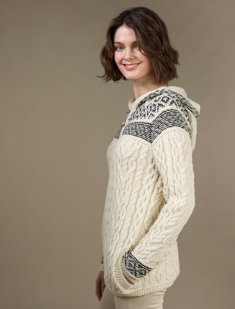 Fairisle Knit Hoodie - White/Charcoal