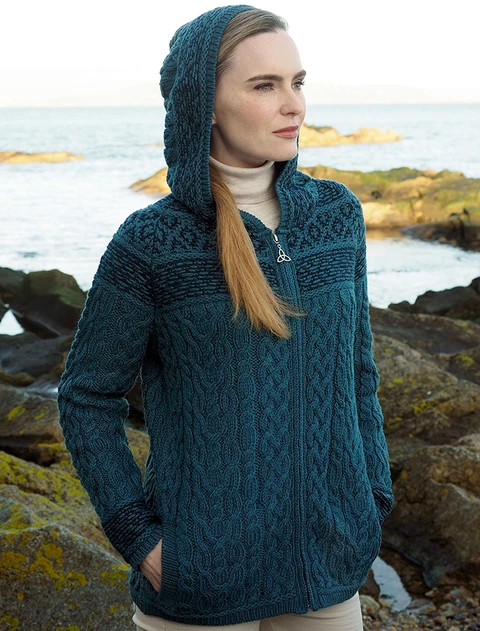 Fairisle Knit Hoodie - Teal/Sherwood