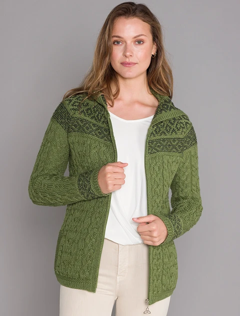 Fairisle Knit Hoodie - Grass Green