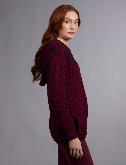 Fairisle Knit Hoodie - Wine/Damson