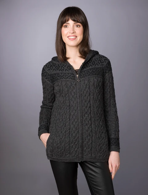 Fairisle Knit Hoodie - Charcoal/Black