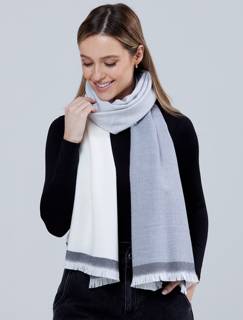 Cashmere Scarf - Pearl & Grey Herringbone | | Aran Sweater Market