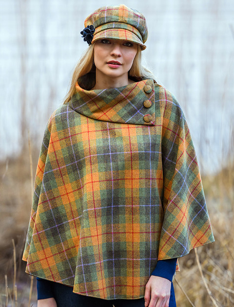 Mucros Tweed Poncho - Orange Green