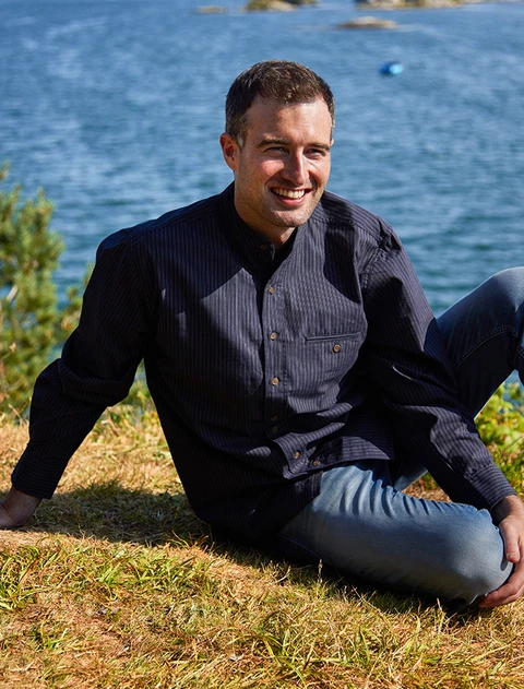 Men's Comfort Cotton Grandfather Shirt - Navy & White Stripe