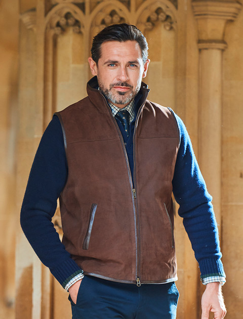 Men's Dunhill Leather Gilet - Walnut