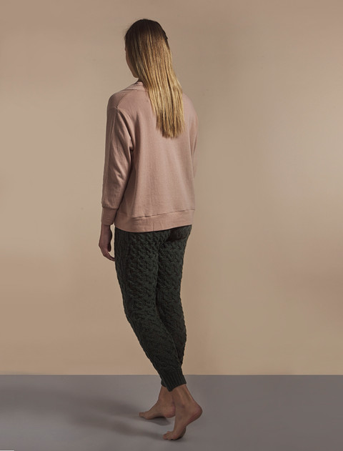 Aran Wool Cuffed Cable Leggings - Army Green