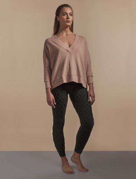 Aran Wool Cuffed Cable Leggings - Army Green