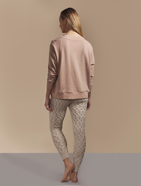 Aran Wool Cuffed Cable Leggings - Parsnip