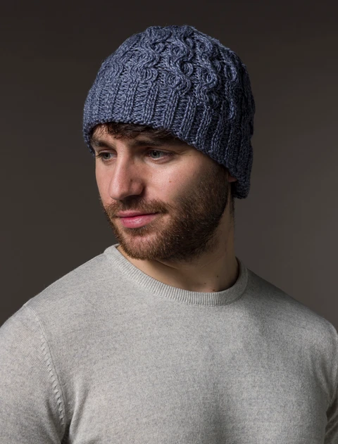 Merino Wool Cable Knit Hat - Denim