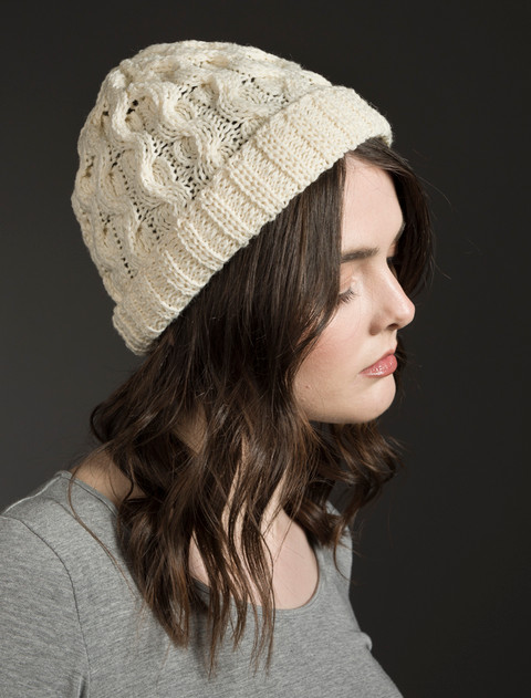 Merino Wool Cable Knit Hat - Natural White
