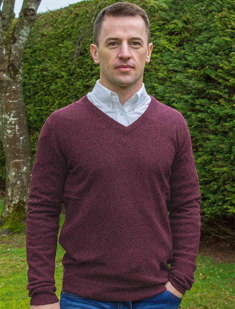 Mens Lambswool V-Neck Sweater - Rhododendron