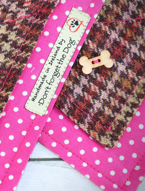 Tweed Doggy Neckerchief Bandana - Pink & Amber Plaid
