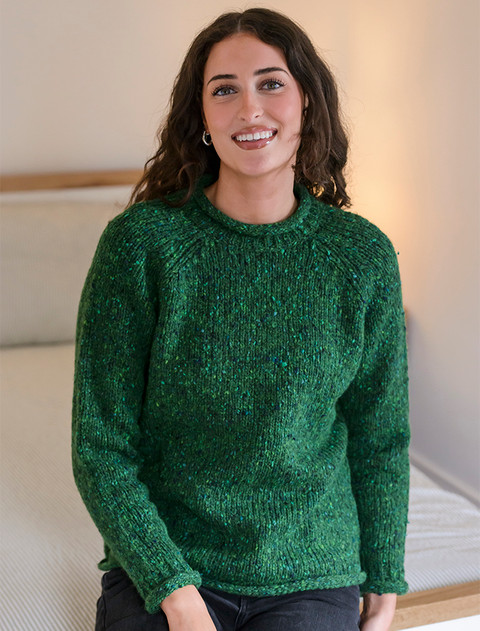 Ladies Roll Neck Wool Sweater - Valley Green