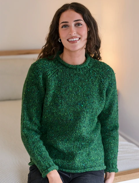 Ladies Roll Neck Wool Sweater - Valley Green