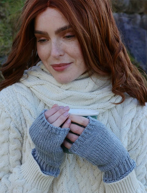 Super Soft Fingerless Mittens - Ocean Grey
