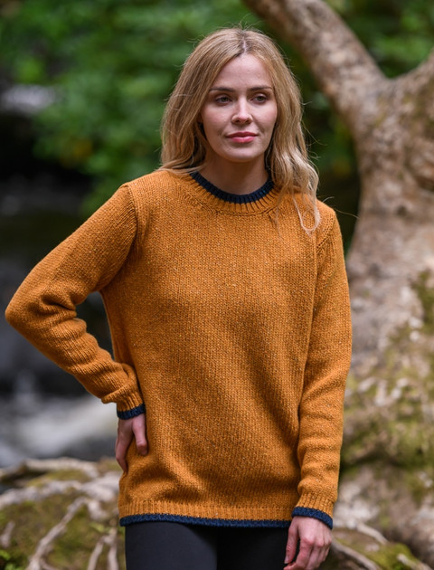Ladies Wool Cashmere Fisherman Sweater - Golden Ochre