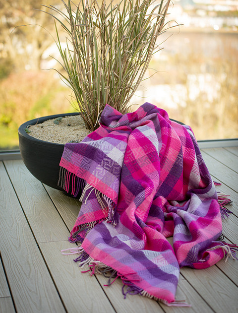 Luxury Cashmere Wool Throw - Pink Mauve Purple