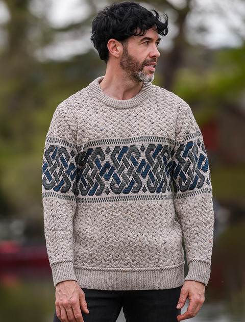 Merino Jacquard Crew Neck Sweater