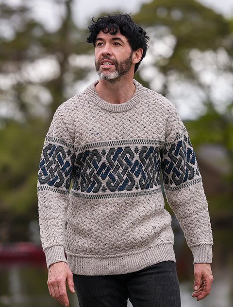 Merino Jacquard Crew Neck Sweater