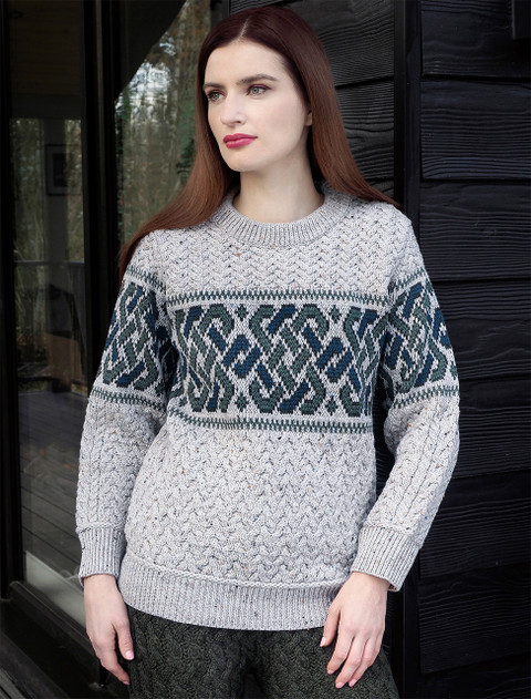 Ladies Merino Jacquard Crew Neck Sweater