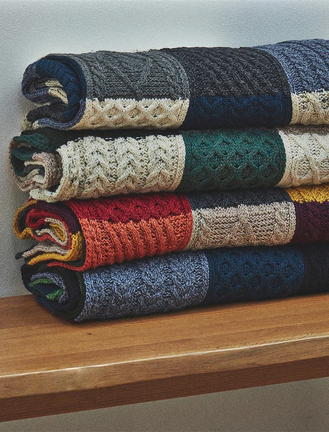 Multi-Tone Aran Patchwork Throw - All Colours