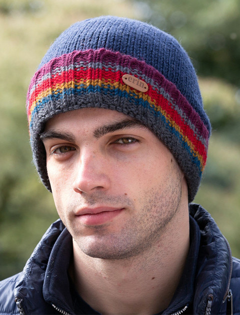 Men's Wool Ribbed Pull-on Turn Up Hat - Blue