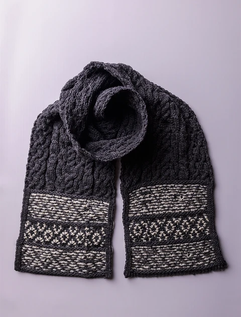 Mens Fairisle Merino Wool Scarf  - Charcoal/White