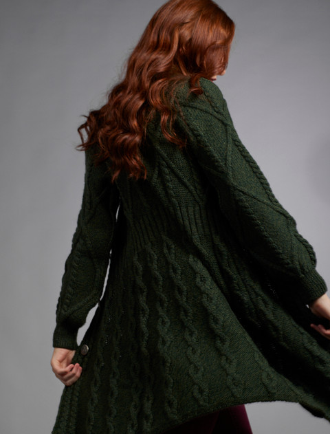 Women's Aran Long Button Cable & Diamond Coat
