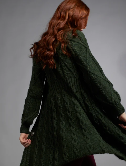 ‎Women's Ar‎an ‎Lo‎ng Button Cable & Diamond Coat