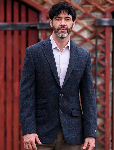 Irish Wool Tweed Sport Jacket - Navy Overcheck