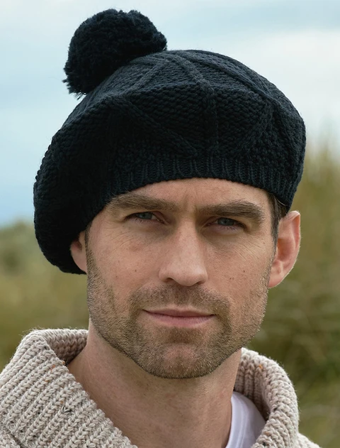 Mens Merino Wool Tam Hat - Black