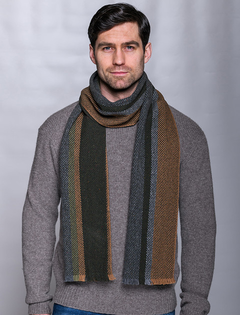 Soft Donegal Wool Scarf - Green & Brown