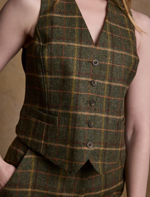 Heidi Tweed Waistcoat – Deep Green