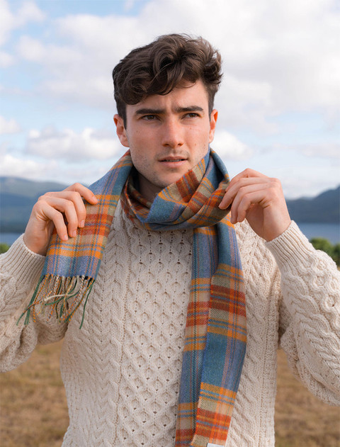Fine Merino Plaid Scarf - Turquoise Pink Check