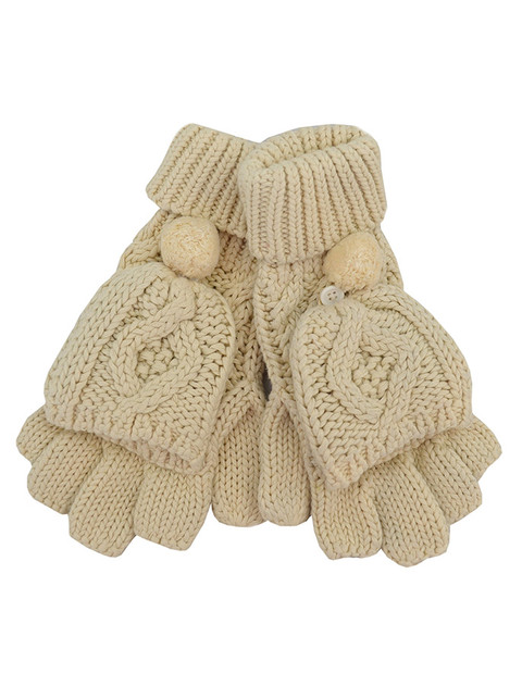 Chunky Aran Knit Pom Pom Mittens