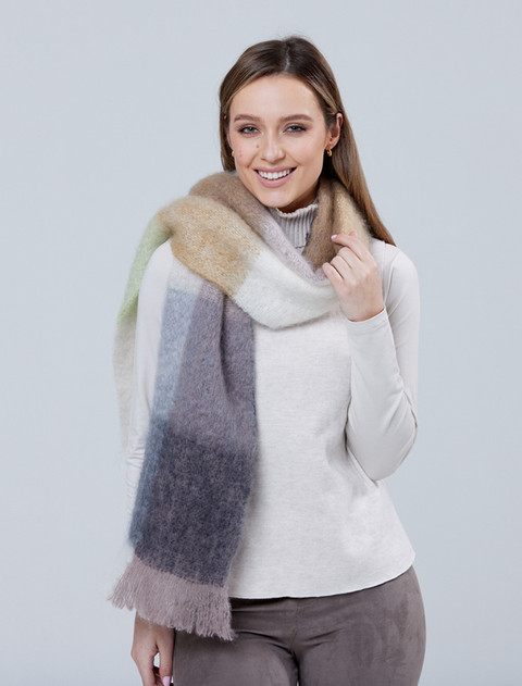 Giant Mohair Scarf - White & Mink Block