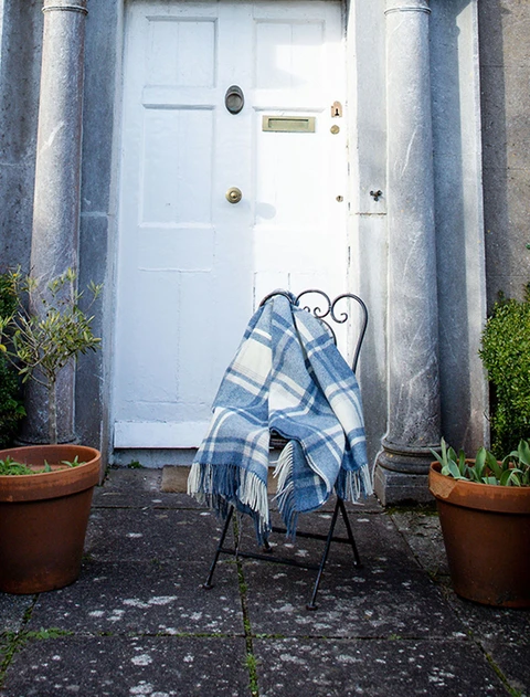 Irish Wool Picnic Throw - Natural, Denim & Blue