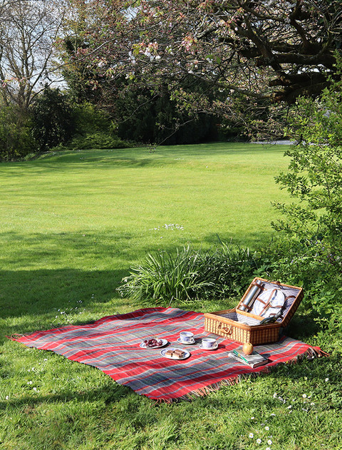 Irish Wool Picnic Throw - Orange, Red & Blue