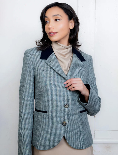 Saoirse Tweed Blazer - Jade Weave Herringbone