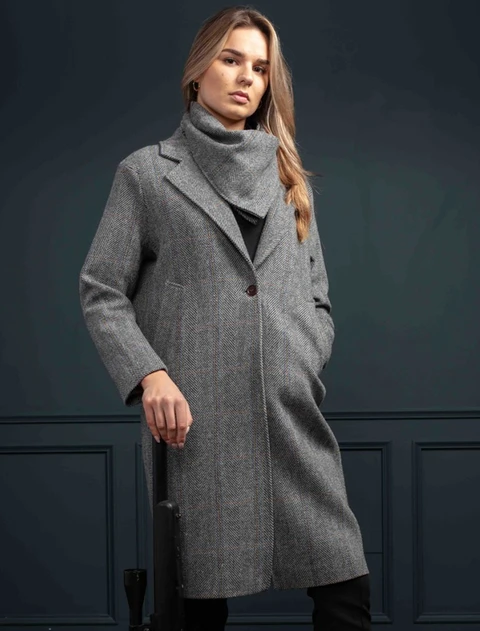 Ladies Irish Tweed City Coat - Light Grey